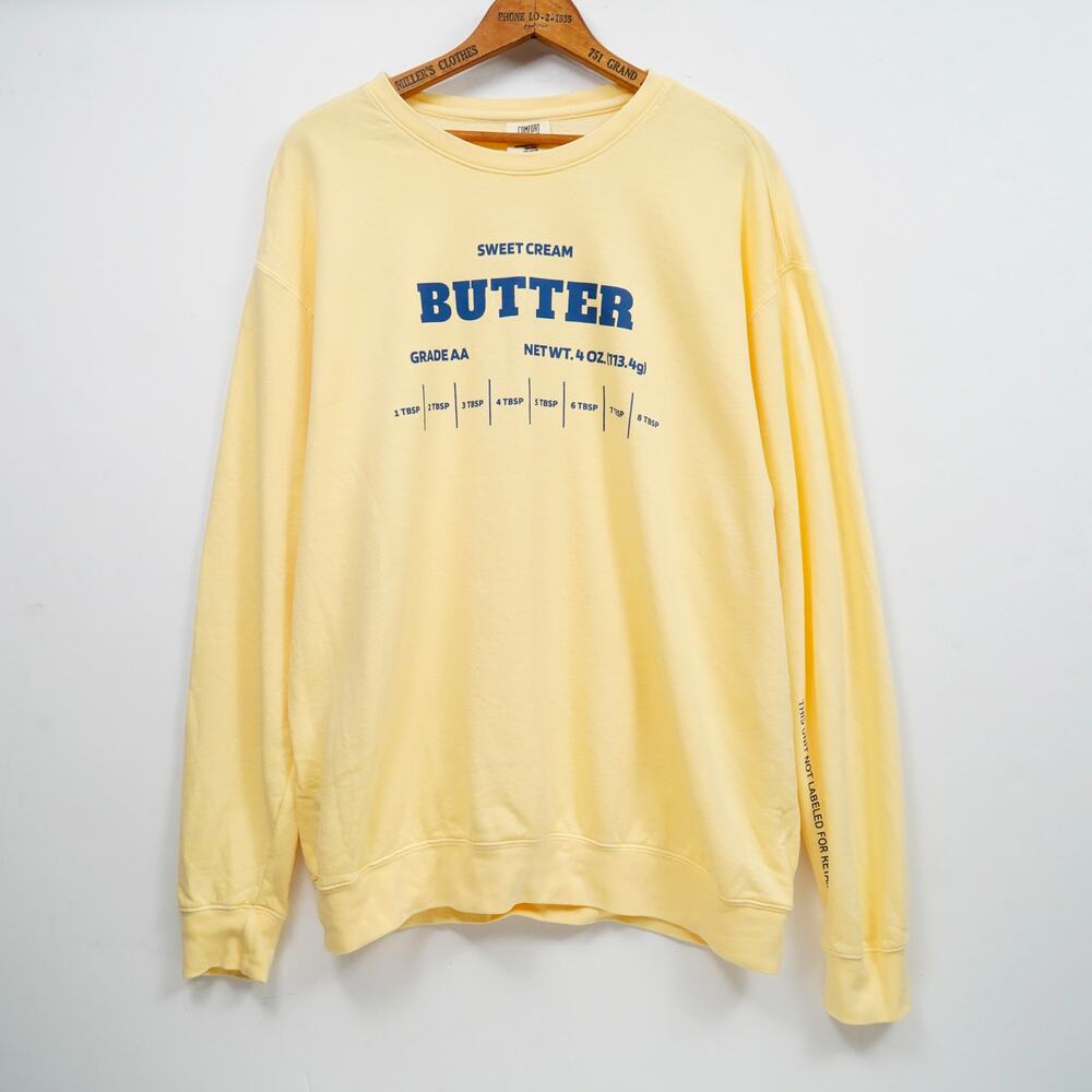 Comfort Colors Sweet Cream Butter Graphic Crewneck Sweatshirt Yellow Size L - Picture 1 of 8